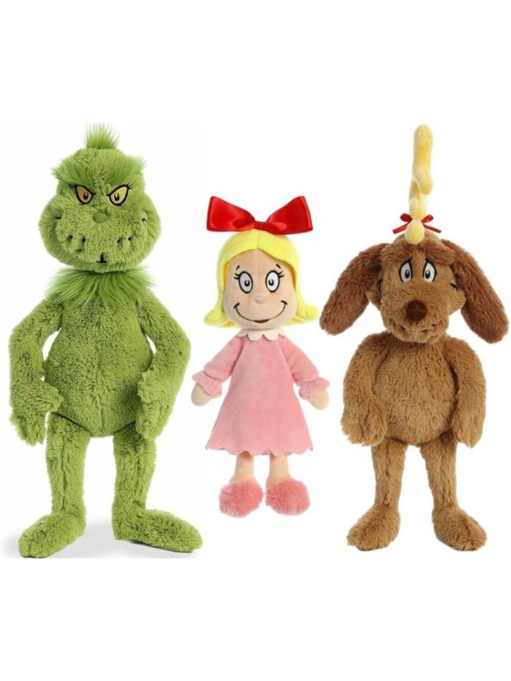 Cozy Plush Grinch with Max & Cindy Lou Who - Festive Holiday Toy, Green & Brown